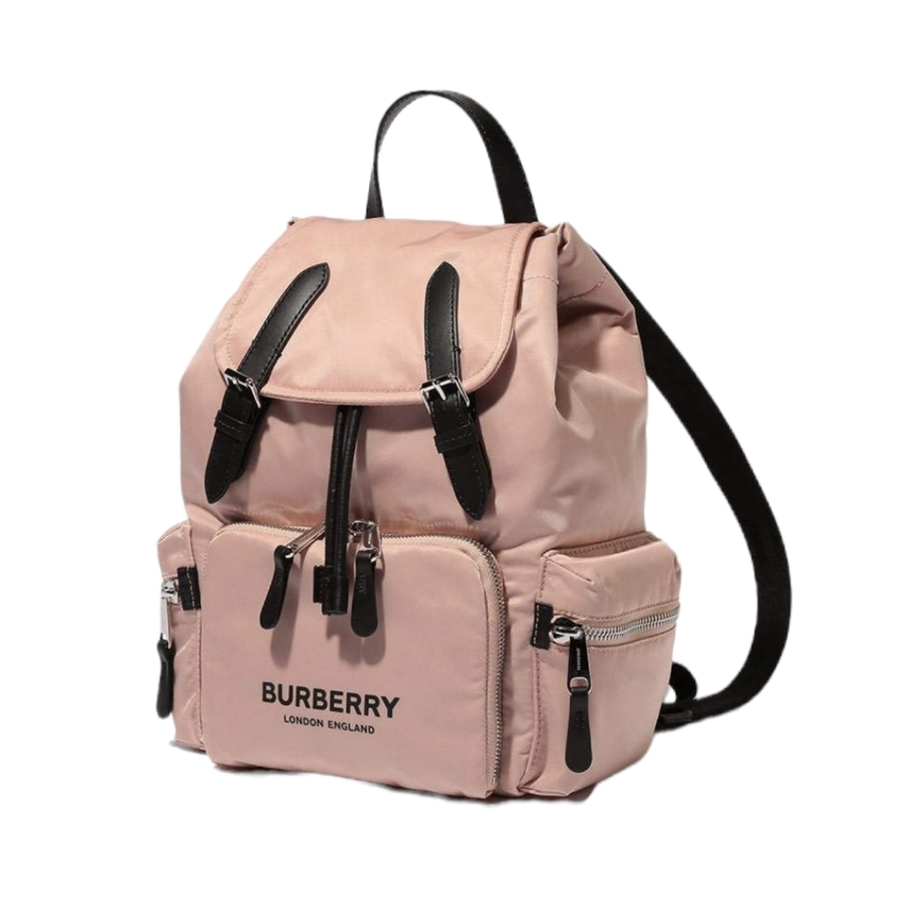 Burberry Nylon Rucksack Backpack Rose Beige Leather Trim NWT